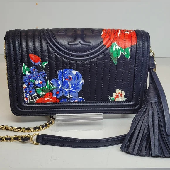 Tori Burch Floral Fleming Soft Leather Crossbody Bag