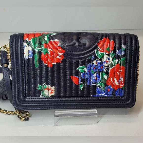 Tori Burch Floral Fleming Soft Leather Crossbody Bag