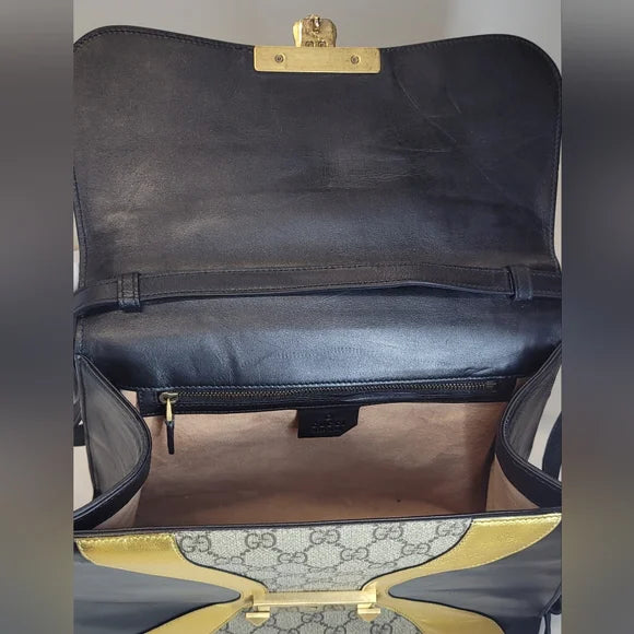 Gucci GG Supreme Osiride Black & Gold Top Handle Bag