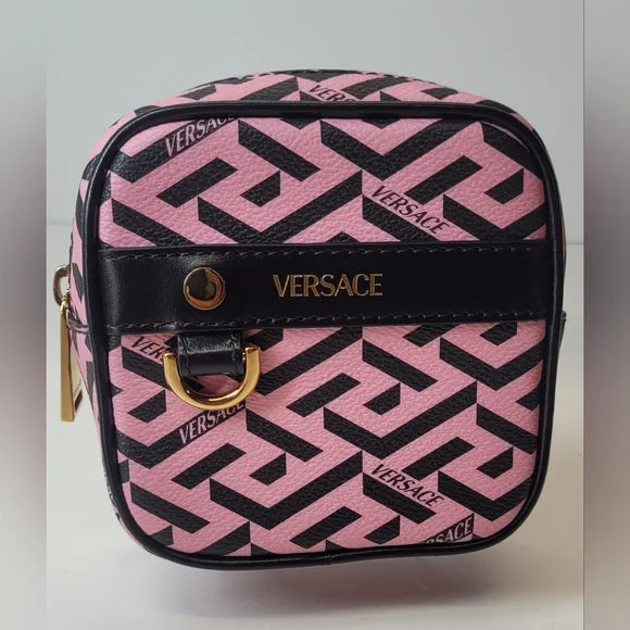 Versace Pink and Black Grecca Pattern Coin Case with Cards.