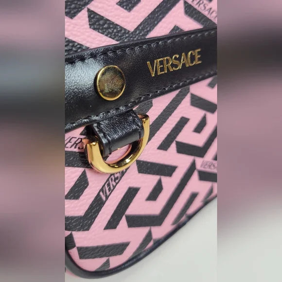 Versace Pink and Black Grecca Pattern Coin Case with Cards.