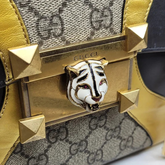 Gucci GG Supreme Osiride Black & Gold Top Handle Bag