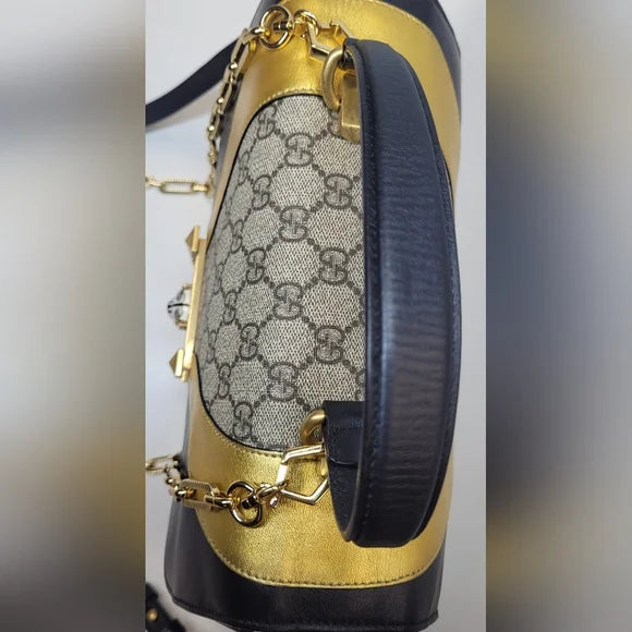 Gucci GG Supreme Osiride Black & Gold Top Handle Bag