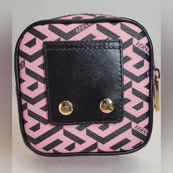 Versace Pink and Black Grecca Pattern Coin Case with Cards.