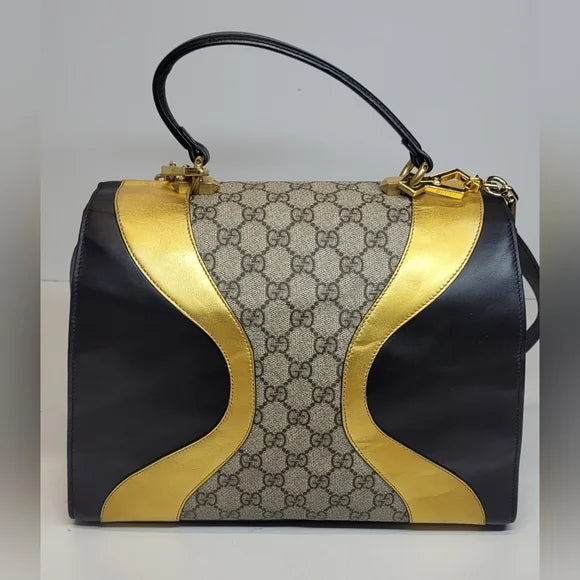 Gucci GG Supreme Osiride Black & Gold Top Handle Bag