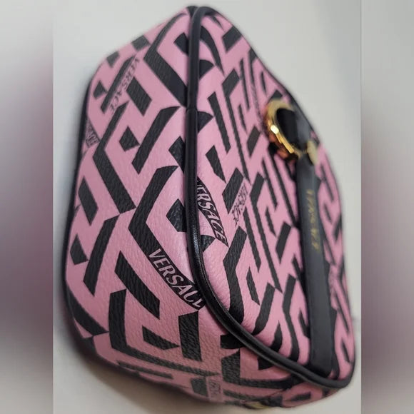 Versace Pink and Black Grecca Pattern Coin Case with Cards.
