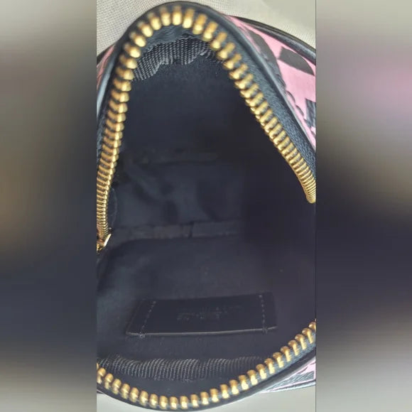 Versace Pink and Black Grecca Pattern Coin Case with Cards.