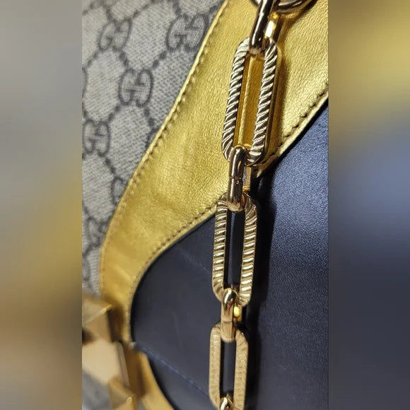 Gucci GG Supreme Osiride Black & Gold Top Handle Bag