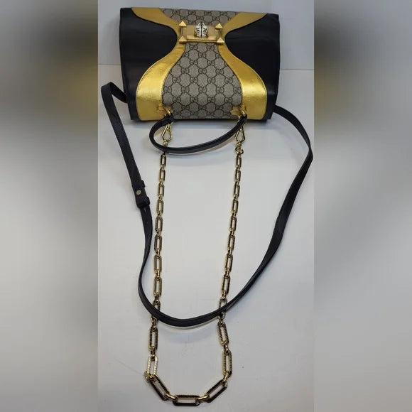 Gucci GG Supreme Osiride Black & Gold Top Handle Bag