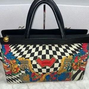 Rare Vtg Gianni Versace Black & White Checker PVC Large shoulder bag