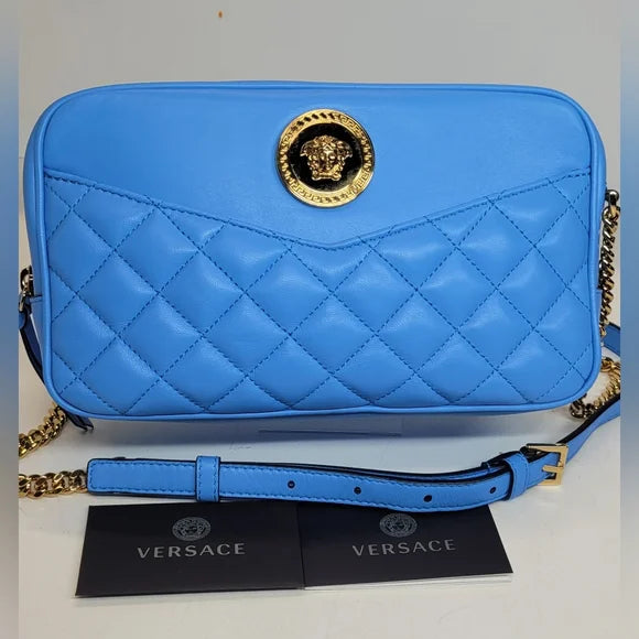 Sold!!! Versace La Medusa Blue Quilted Camera Bag