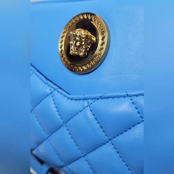 Sold!!! Versace La Medusa Blue Quilted Camera Bag