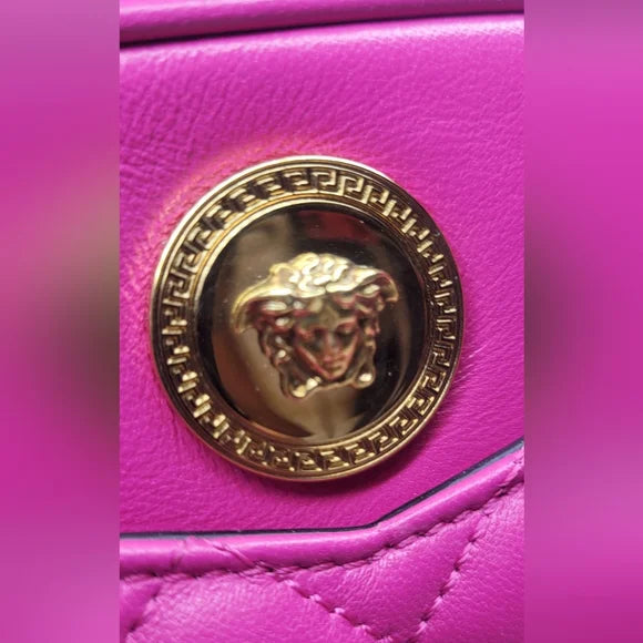 Versace La Medusa Pink Quilted Crossbody Camera Bag