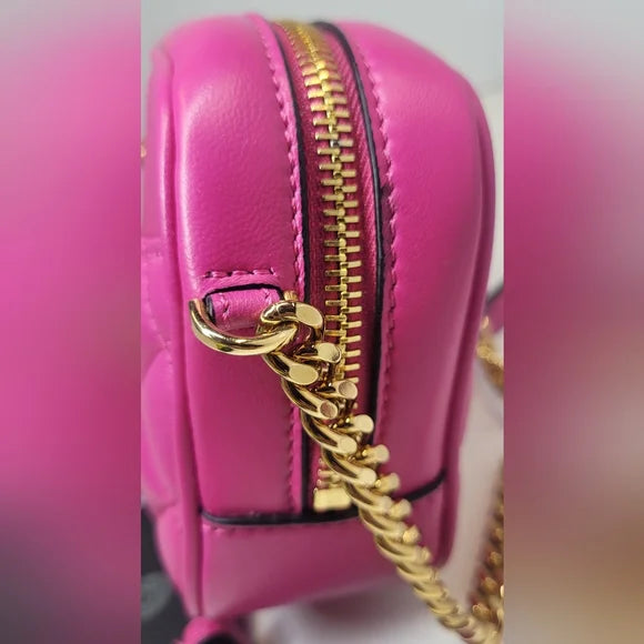 Versace La Medusa Pink Quilted Crossbody Camera Bag