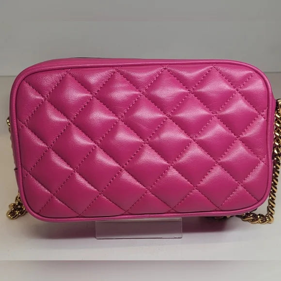 Versace La Medusa Pink Quilted Crossbody Camera Bag