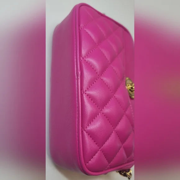 Versace La Medusa Pink Quilted Crossbody Camera Bag