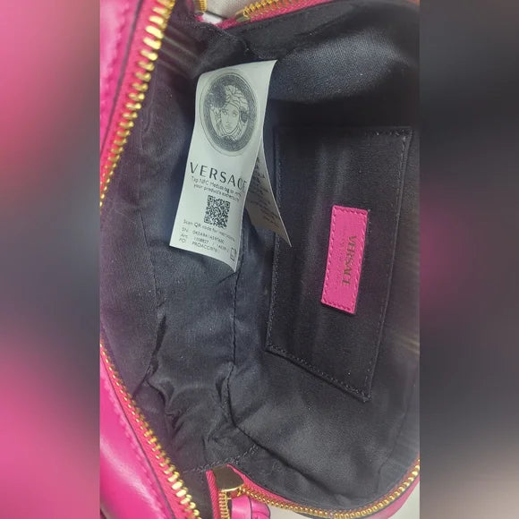 Versace La Medusa Pink Quilted Crossbody Camera Bag