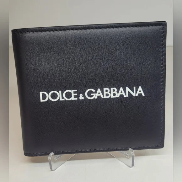 Dolce & Gabanna Mens Black Leather Logo Bi Fold Wallet