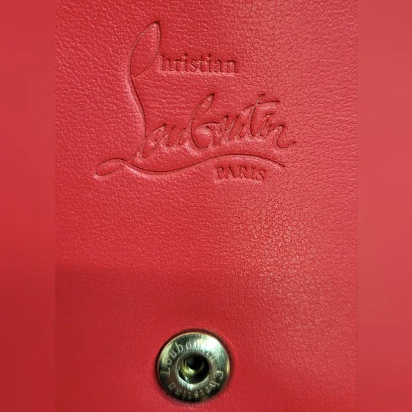 Christian Louboutin Red Leather Macaron Spiked Clutch / Wallet