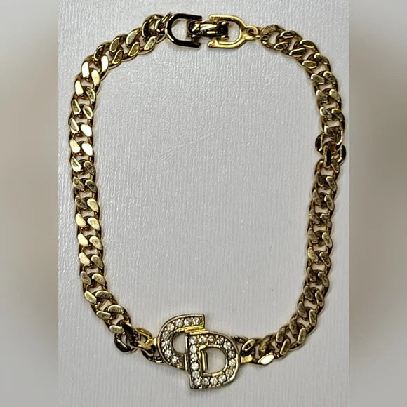 Christian Dior Gold Plated And Rhinstone CD Logo Bracelet
