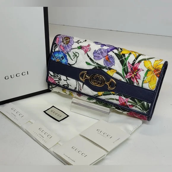 New🔥 Gucci Zuma Continental Quilted Flora Wallet