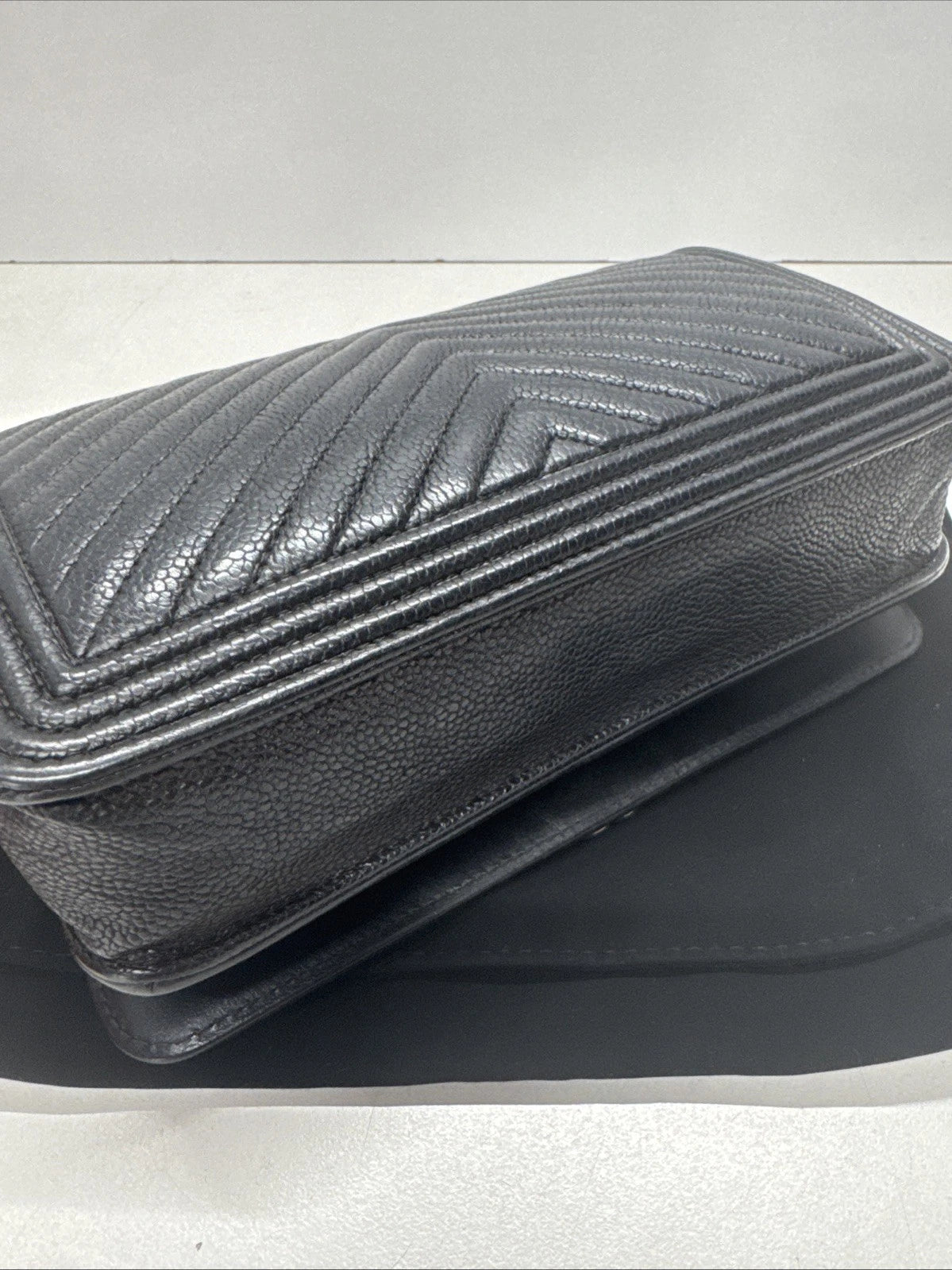 Chanel Boy Black Caviar Chevron Wallet On A Chain Series 24