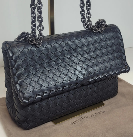 Bottega Veneta Intrecciato Olimpia Black Woven Leather Shoulder Bag
