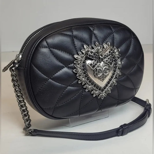 Dolce & Gabbana Devotion Sacred Heart Black Leather Crossbody Bag