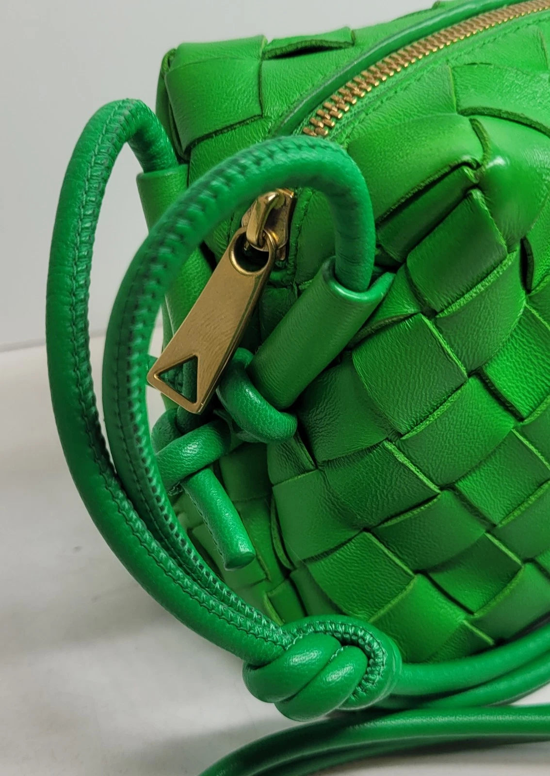 Bottega Veneta Green Woven Leather Small Loop Camera Bag