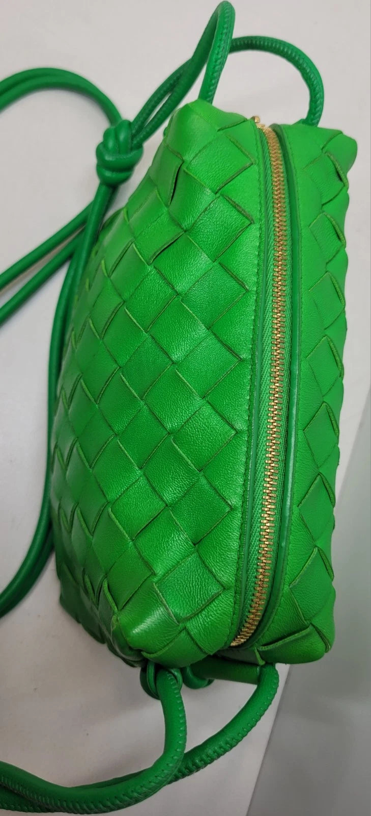 Bottega Veneta Green Woven Leather Small Loop Camera Bag