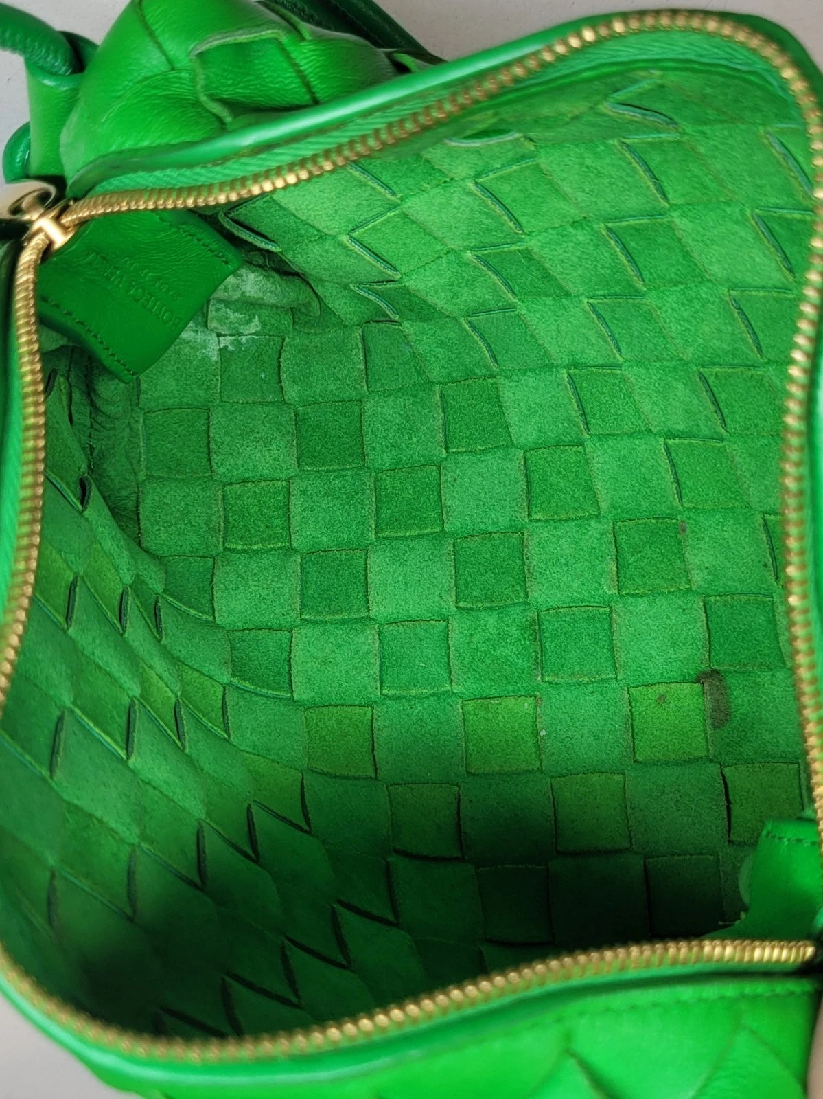 Bottega Veneta Green Woven Leather Small Loop Camera Bag