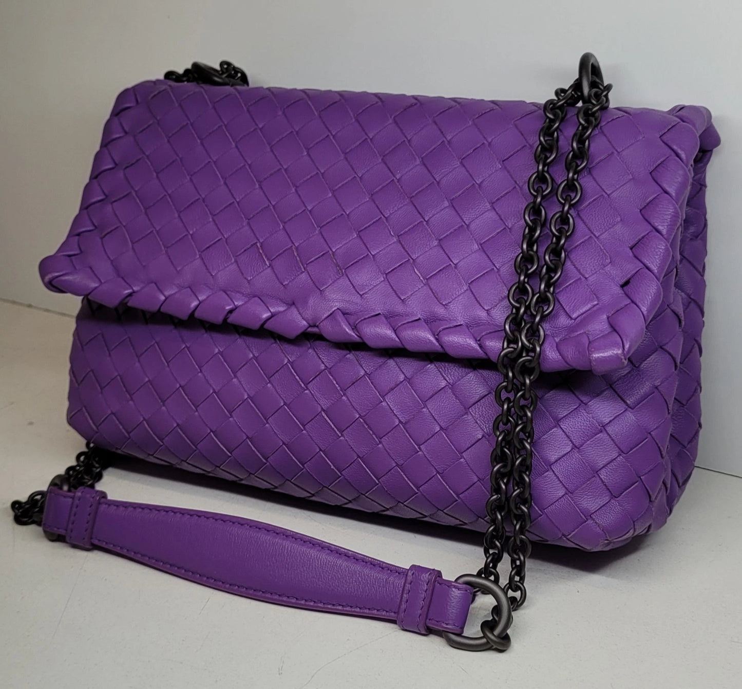 Bottega Veneta Intrecciato Woven Purple Leather Shoulder Bag
