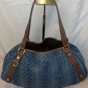 GUCCI Interlocking Blue Denim Tote Bag Denim Canvas