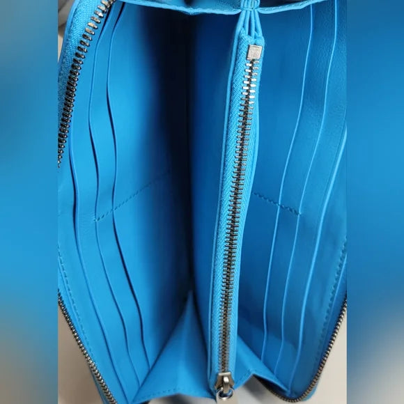 Bottega Veneta Light Blue Lambskin Long Zippy Wallet.
