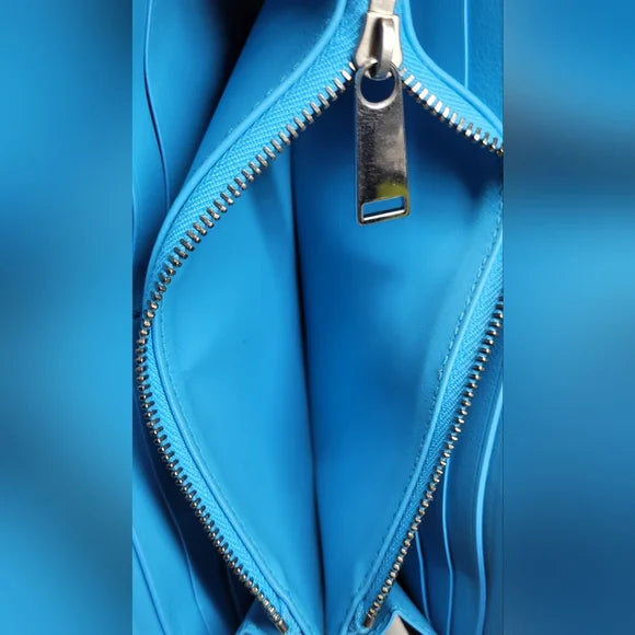 Bottega Veneta Light Blue Lambskin Long Zippy Wallet.