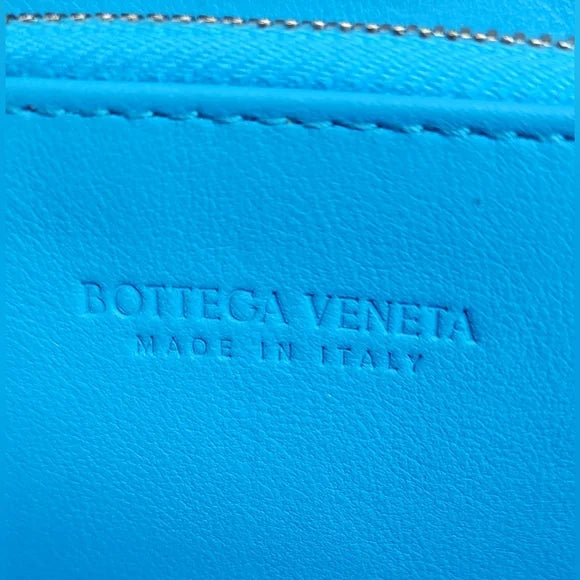 Bottega Veneta Light Blue Lambskin Long Zippy Wallet.