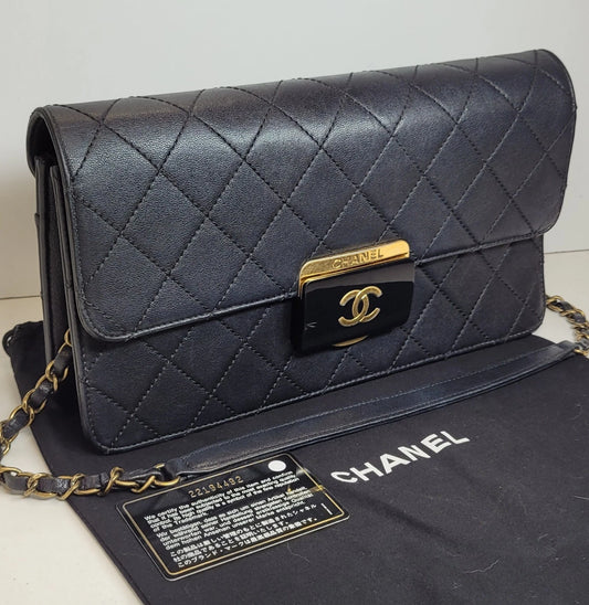 Chanel Black Sheepskin Quilted Flap Bag