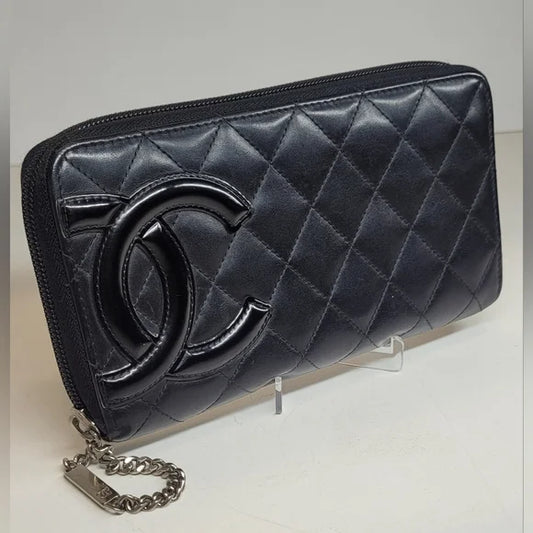Chanel Cambon Black Quilted Lambskin Long Zippy Wallet