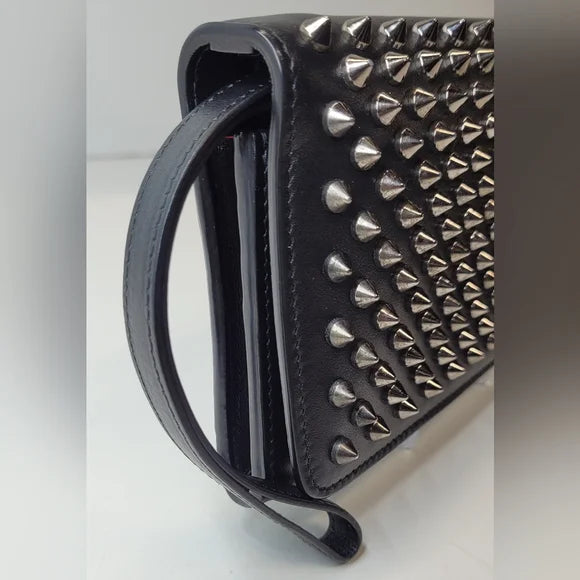 Christian Louboutin Black Leather Studded Clutch / Wristlet