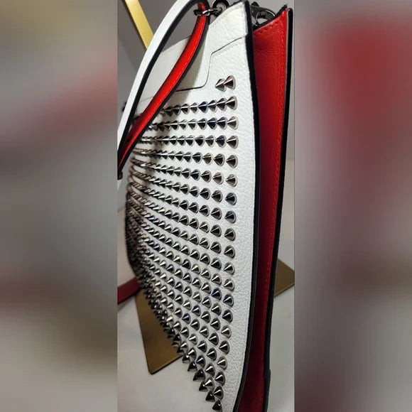Christian Louboutin White Leather Studded Skypouch crossbody bag large
