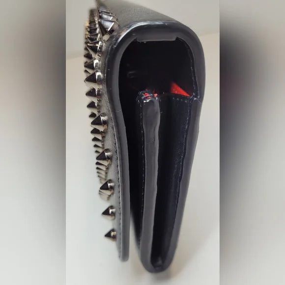 Christian Louboutin Black Leather Studded Clutch / Wristlet