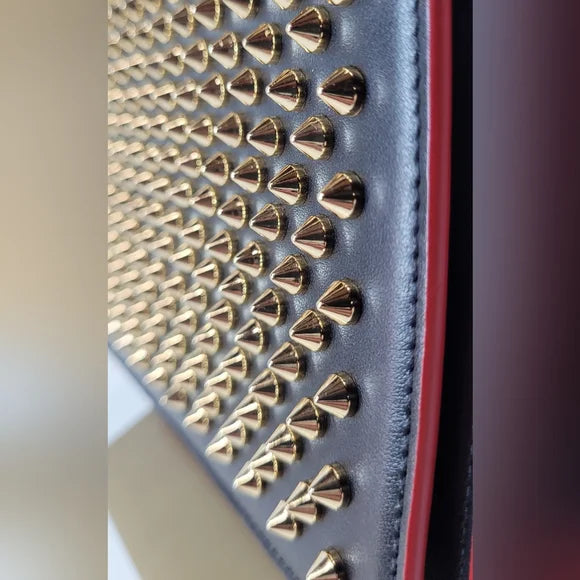 Christian Louboutin Tri Black And Leopard Gold Studded Clutch / Shoulder Bag