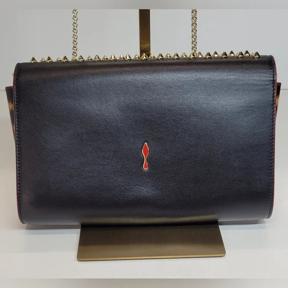 Christian Louboutin Tri Black And Leopard Gold Studded Clutch / Shoulder Bag