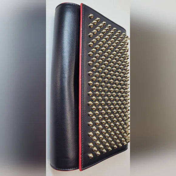 Christian Louboutin Tri Black And Leopard Gold Studded Clutch / Shoulder Bag