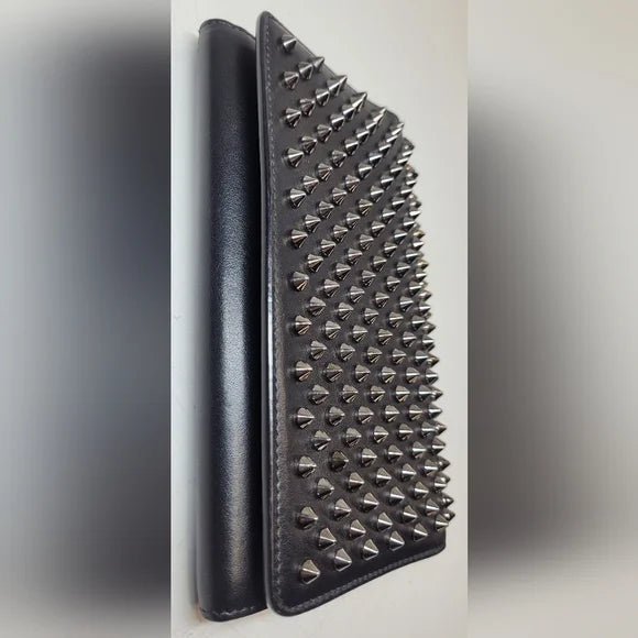 Christian Louboutin Black Leather Studded Clutch / Wristlet