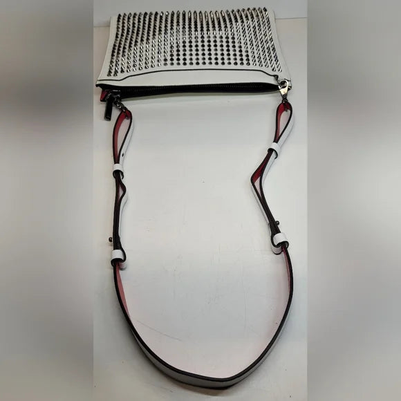 Christian Louboutin White Leather Studded Skypouch crossbody bag large