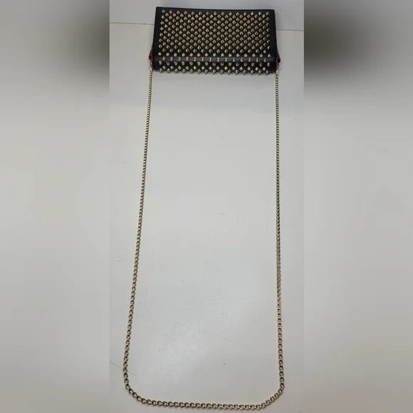 Christian Louboutin Tri Black And Leopard Gold Studded Clutch / Shoulder Bag