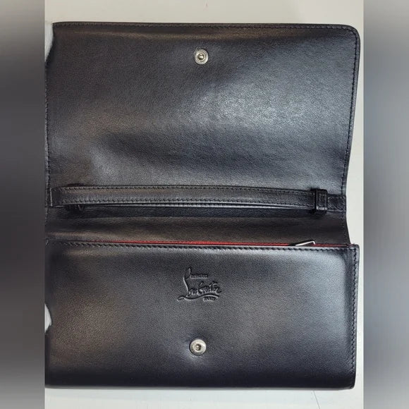 Christian Louboutin Black Leather Studded Clutch / Wristlet