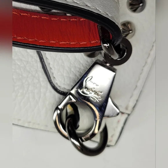 Christian Louboutin White Leather Studded Skypouch crossbody bag large