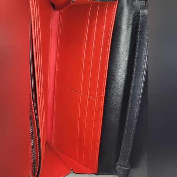 Christian Louboutin Black Leather Studded Clutch / Wristlet